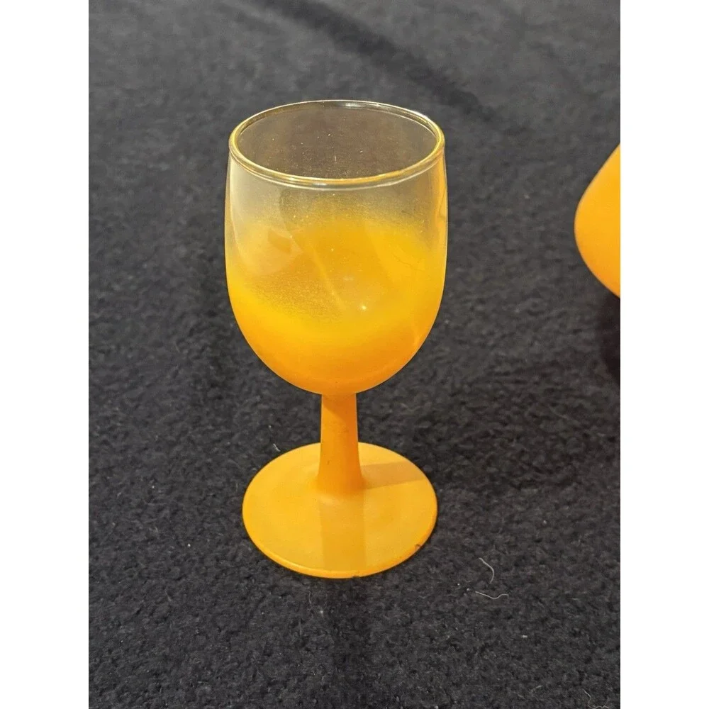 Vintage Blendo Frosted Amber Orange Decanter & 4 Cordial Glasses MCM Bar Set